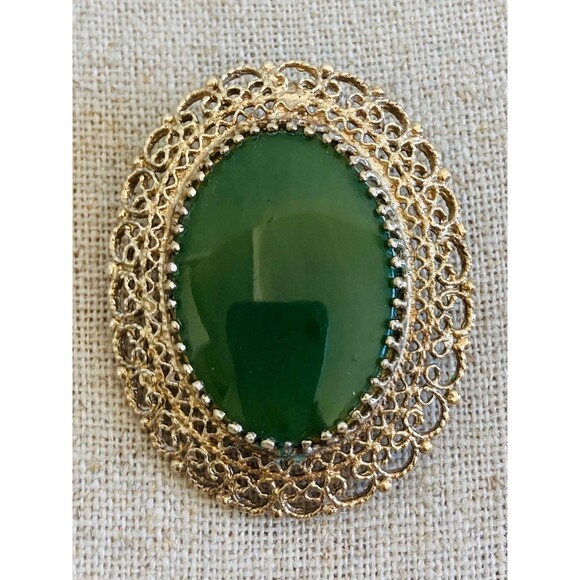Vintage Karen lynne sterling silver genuine jade Brooch pendant